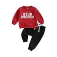 thumbnail image 1 of Arvbitana Infant Toddler Boys Girls Casual Pants Sets Long Sleeve Crew Neck Letter Print Sweatshirt and Elastic Waists Pants 2Pcs Fall Clothes 0-3T, 1 of 8