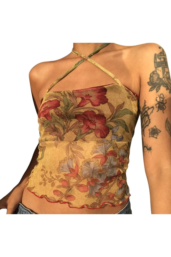 Ladies Summer Sexy Camisole, Stringy Selvedge Hem Hanging Neck Sleeveless Mesh Tops