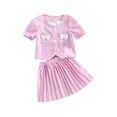 thumbnail image 1 of Arvbitana Little Girl Pleated Flared Skirts Set 3T 4T 5T 6T 7T Puff Short Sleeve Tops Button Down Shirt Blouse A-line Skirts Summer Outfits, 1 of 8