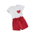 thumbnail image 1 of Arvbitana Little Girls Shorts Sets Short Sleeve Heart Print T-shirt Crew Neck Tops + Elastic Belt Shorts 2Pcs Outfits 4T 5T 6T 7T Toddler Kids Casual Summer Clothes, 1 of 10