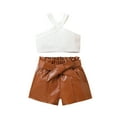 thumbnail image 1 of Arvbitana Little Kid Girl 2pcs Clothes Set Cross Halter Crop Vest Elastic Waist Leather Shorts With Belt Toddler Summer Outfits 2T 3T 4T 5T 6T 7T, 1 of 9