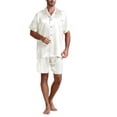 thumbnail image 1 of Arvbitana Men Summer Pajamas Set, Solid Color Short Sleeve Button Top+Short Pants Sleepwear Suit, 1 of 3