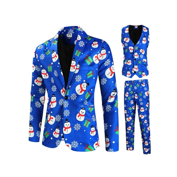 Arvbitana Men's Christmas 3Pcs Clothes Tree Print Long Sleeve Lapel Blazer Jacket + Sleeveless Buttons Waistcoat + Long Suit Pants for Tuxedo Sets