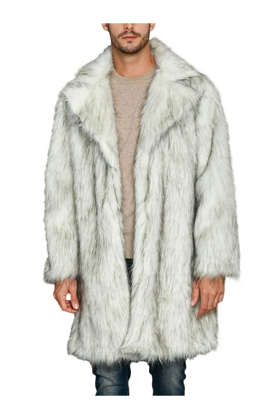 Men's Faux Fur Jacket Long Sleeve Lapel Open Front Fleece Cardigan Coat Casual Furry Outerwear Winter Warm Clothes