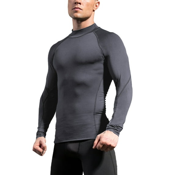 Arvbitana Men's Long Sleeve Workout Tops Mock Neck Slim Fit Pullovers Contrast Line Compression Shirts Basic Athletic Tops for Gym Sport