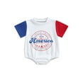 thumbnail image 1 of Arvbitana Newborn Baby Boy Girl 4th of July Romper Short Sleeve Color Block Bubble Bodysuit Cute Summer Jumpsuit Independence Day Clothing 0-24 Months, 1 of 9