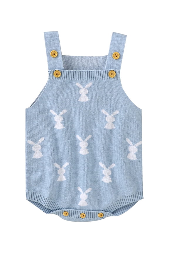 Newborn Baby Girls Boys Easter Romper Sleeveless Cute Rabbit Pattern Bodysuit Adjustable Triangle Bottom Jumpsuit Summer Clothes for Kids 0-18M
