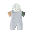 thumbnail image 1 of Arvbitana Newborn Infant Baby Boy Girl Zip Up Hoodie Romper Color Block Long Sleeve Hooded Bodysuit Outfit One Piece Summer Clothes, 1 of 8