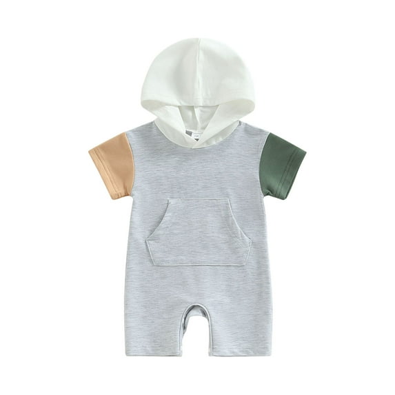 Arvbitana Newborn Infant Baby Boy Girl Zip Up Hoodie Romper Color Block Long Sleeve Hooded Bodysuit Outfit One Piece Summer Clothes