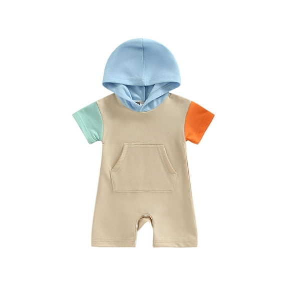 Arvbitana Newborn Infant Baby Boy Girl Zip Up Hoodie Romper Color Block Long Sleeve Hooded Bodysuit Outfit One Piece Summer Clothes
