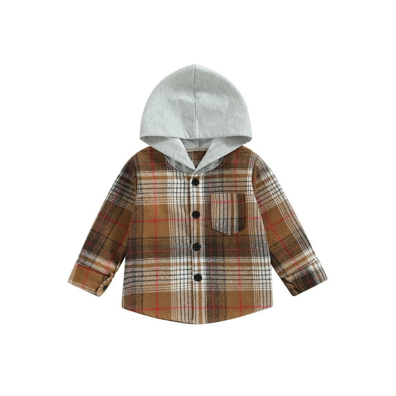 Arvbitana Toddler Baby Boy Girl Hooded Plaid Shirt Cardigan Coat Casual Long Sleeve Button Down Jacket Outwear