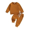 thumbnail image 1 of Arvbitana Toddler Baby Boys 2Pcs Fall Outfits Solid Color Long Sleeve Split Hem Sweatshirt and Jogger Pants Sets Infant Casual Tracksuit 6M 12M 18M 24M 2T 3T, 1 of 9