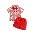 thumbnail image 1 of Arvbitana Toddler Baby Boys Christmas Gentleman Outfits Santa Tree Print Short Sleeve T-shirt with Bow Tie + Solid Color Shorts New Year Dressy Suit 3Pcs 6M-5T, 1 of 9