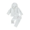 thumbnail image 1 of Arvbitana Toddler Baby Boys Cotton Linen Outfits Solid Color Long Sleeve Button Hooded Pullovers and Elastic Band Pants 2Pcs Set for Infant Clothes 6M-4T, 1 of 9