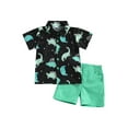 thumbnail image 1 of Arvbitana Toddler Baby Boys Gentleman Clothes Dinosaur Print Short Sleeve Lapel Shirts + Solid Color Shorts Summer Dressy Outfits for Child 2Pcs 12M-5T, 1 of 9