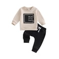 thumbnail image 1 of Arvbitana Toddler Baby Boys Girls 2Pcs Outfits Long Sleeve Letter Print Sweatshirt + Drawstring Pants 3M 6M 12M 18M 24M 3T Infant Casual Tracksuit Daily Clothes, 1 of 9