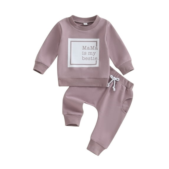 Arvbitana Toddler Baby Boys Girls 2Pcs Outfits Long Sleeve Letter Print Sweatshirt + Drawstring Pants 3M 6M 12M 18M 24M 3T Infant Casual Tracksuit Daily Clothes