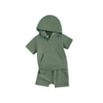 thumbnail image 1 of Arvbitana Toddler Baby Boys Girls Solid Color Shorts Set Short Sleeve Hooded Slit T-shirt + Elastic Waist Shorts 6M 12M 18M 24M 3T Infant Summer 2Pcs Casual Outfits, 1 of 9