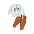 thumbnail image 1 of Arvbitana Toddler Baby Boys Pants Sets Long Sleeve Rainbow Embroidery Print Sweatshirt + Drawstring Pants 2Pcs Outifits Little Boys Casual Clothes 0-3T, 1 of 8