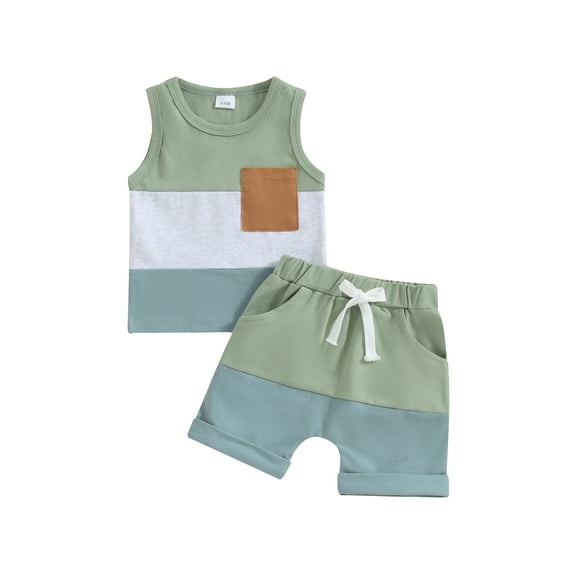 Arvbitana Toddler Baby Boys Shorts Sets Contrast Color  Sleeveless Pocket Tank Tops with Elastic Waist Shorts 6M 12M 18M 24M 3T Infant Casual Summer 2Pcs Outfits