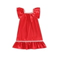 thumbnail image 1 of Arvbitana Toddler Baby Girl Stain Sleeping Dress Short Sleeve Square Neck Lace Trim Nightdress Summer Casual Solid Color Homewear 2-7T, 1 of 8