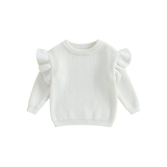 Arvbitana Toddler Baby Girls Casual Knit Sweater Ruffles Long Sleeve Pullover Jumper Tops Infant Loose Solid Color Kniktwear Daily Clothes 0-3 Years