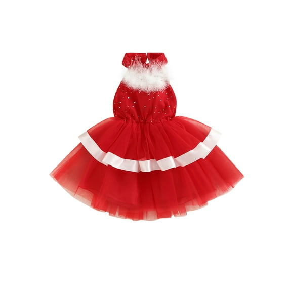 Arvbitana Toddler Baby Girls Christmas Princess Dress Sleeveless Sequined Patchwork Layered Tulle Halter Dresses for Party Stage Show 12M-5T