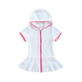 thumbnail image 1 of Arvbitana Toddler Baby Girls Contrast Color Swim Cover Up Short Sleeve Zip Up Hooded Bathing Suit Overall Summer Beach Dress for Kids 2-11T, 1 of 9