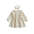 thumbnail image 1 of Arvbitana Toddler Baby Girls Knitted Dress Set Long Sleeve Crew Neck Ruffle Solid Color A-line Dresses + Bowknot Headband 2Pcs 6M-4T, 1 of 9