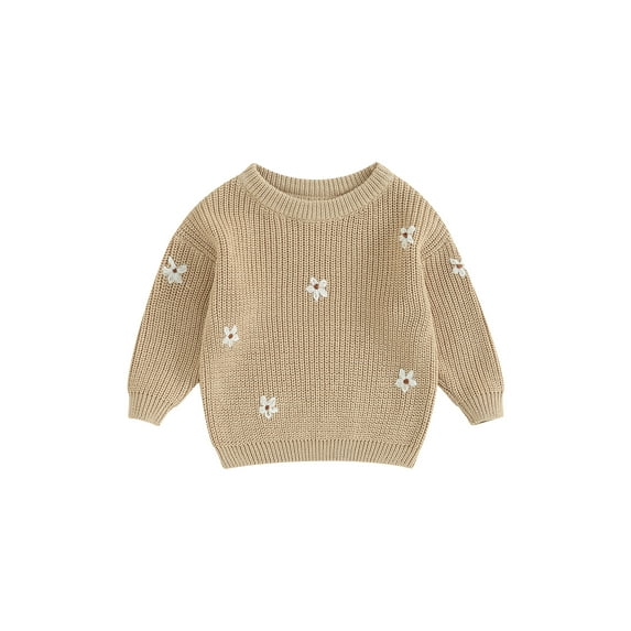 Arvbitana Toddler Baby Girls Knitted Sweater Floral Embroidery Long Sleeve Pullover Tops Newborn Infant Loose Knitwear Warm Clothes 0-5 Years
