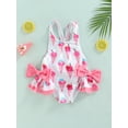 thumbnail image 1 of Arvbitana Toddler Baby Girls One-Piece Swimwear Sleeveless Doughnut / Ice Cream Printed Ruffled Triangle Bathing Romper with Large Bowknot Summer Swimming Tankini Outfits 12M-6T, 1 of 8