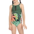 thumbnail image 1 of Arvbitana Toddler Baby Girls One Pieces Rush Guard Sleeveless Flower / Leaves Print Romper Swimwear Summer Beachwear Bathing Suits 2-12T, 1 of 9