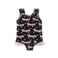 thumbnail image 1 of Arvbitana Toddler Baby Girls One Pieces Swimsuits Sleeveless Letter / Cow Print Ruffle Romper Swimwear Summer Sweet Bathing Suit for Beach Vacation 18M-6T, 1 of 9