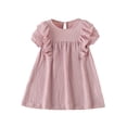 thumbnail image 1 of Arvbitana Toddler Baby Girls Ramie Cotton Dress Short Sleeve Crew Neck Solid Color Ruffles A-line Dresses Summer Casual Loose Princess Outfits 2-7T, 1 of 9