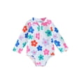 thumbnail image 1 of Arvbitana Toddler Baby Girls Rash Guard Swimsuit Floral Print Long Sleeve Romper Swimwear Crew Neck Zipper Sunsuit Infant Summer Bathing Suit Beach Wear 3M-3T, 1 of 9