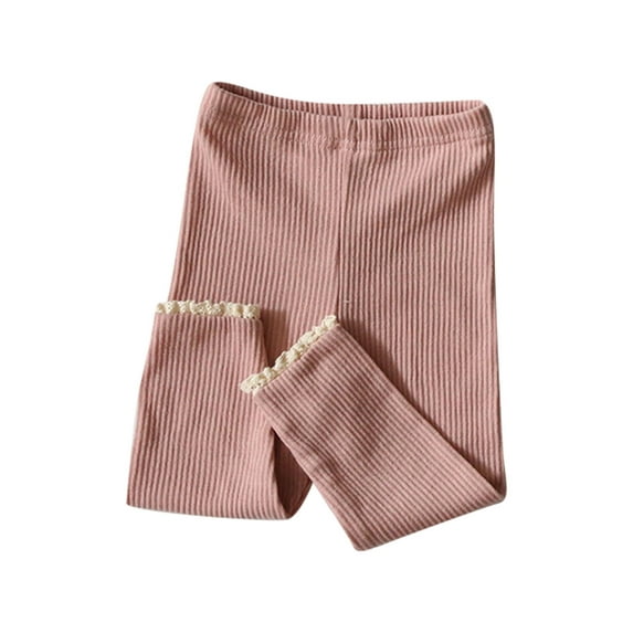 Arvbitana Toddler Baby Girls Solid Color Footless Tights Elastic Waist Knit Rib Lace Trim Pantyhose Spring Fall Stretchy Stocking Leggings 0-6T
