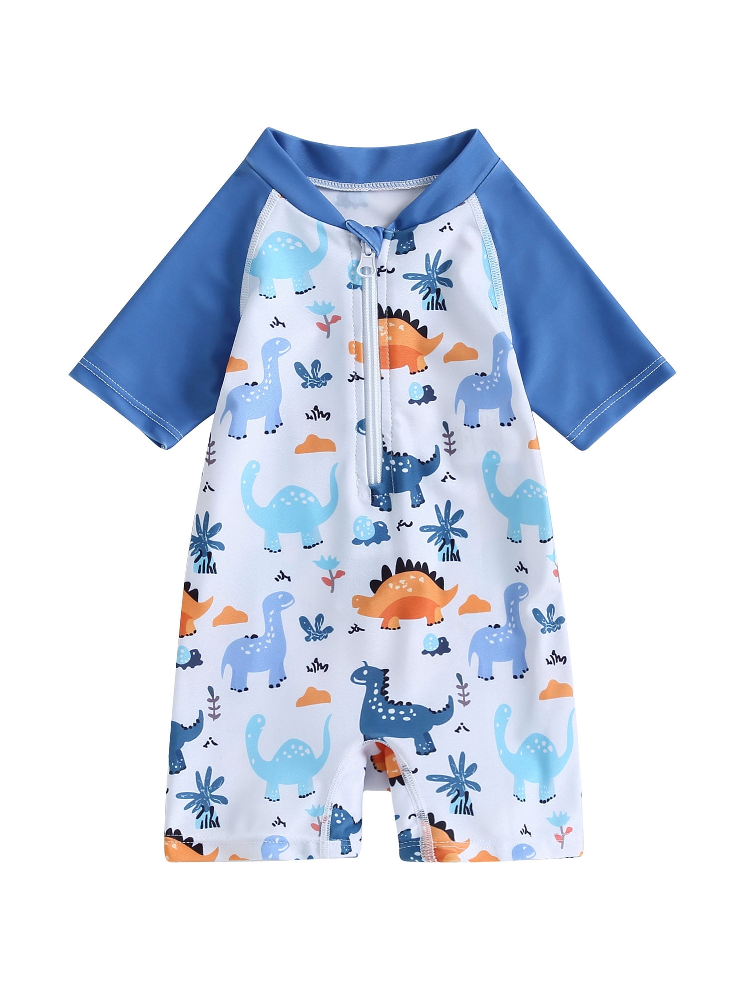 Babyhug Full Raglan Sleeves Dino Printed Legged Swimsuit - Yellow & Sea Green