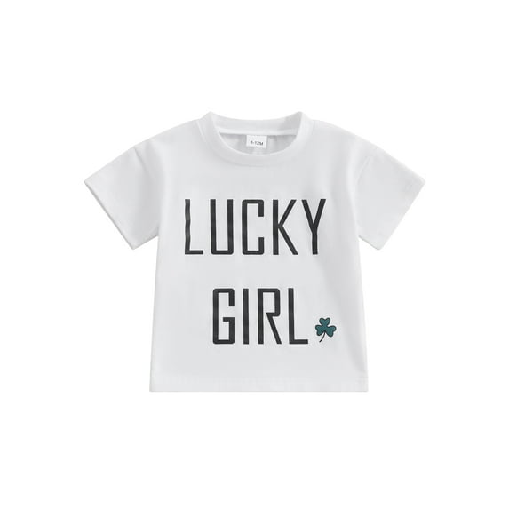 Arvbitana Toddler Boys Girls Casual T-shirt Crew Neck Letter Shamrock Print Tees Infant Short Sleeve Pullover Tops 6M 12M 18M 24M 3T 4T Kids Summer Clothes for Daily