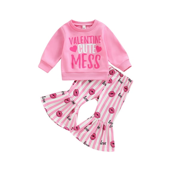 Arvbitana Toddler Girl Valentine's Day Set Long Sleeve Round Neck Letters Print Tops +Loose Pants Casual Outfits 6 Months-4 Years