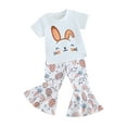 thumbnail image 1 of Arvbitana Toddler Girls Easter Clothes Bunny Print T-shirt Short Sleeve Tops + Carrot Print Elastic Waist Flare Pants 6M 12M 18M 24M 3T 4T Infant Casual 2Pcs Outfits, 1 of 10