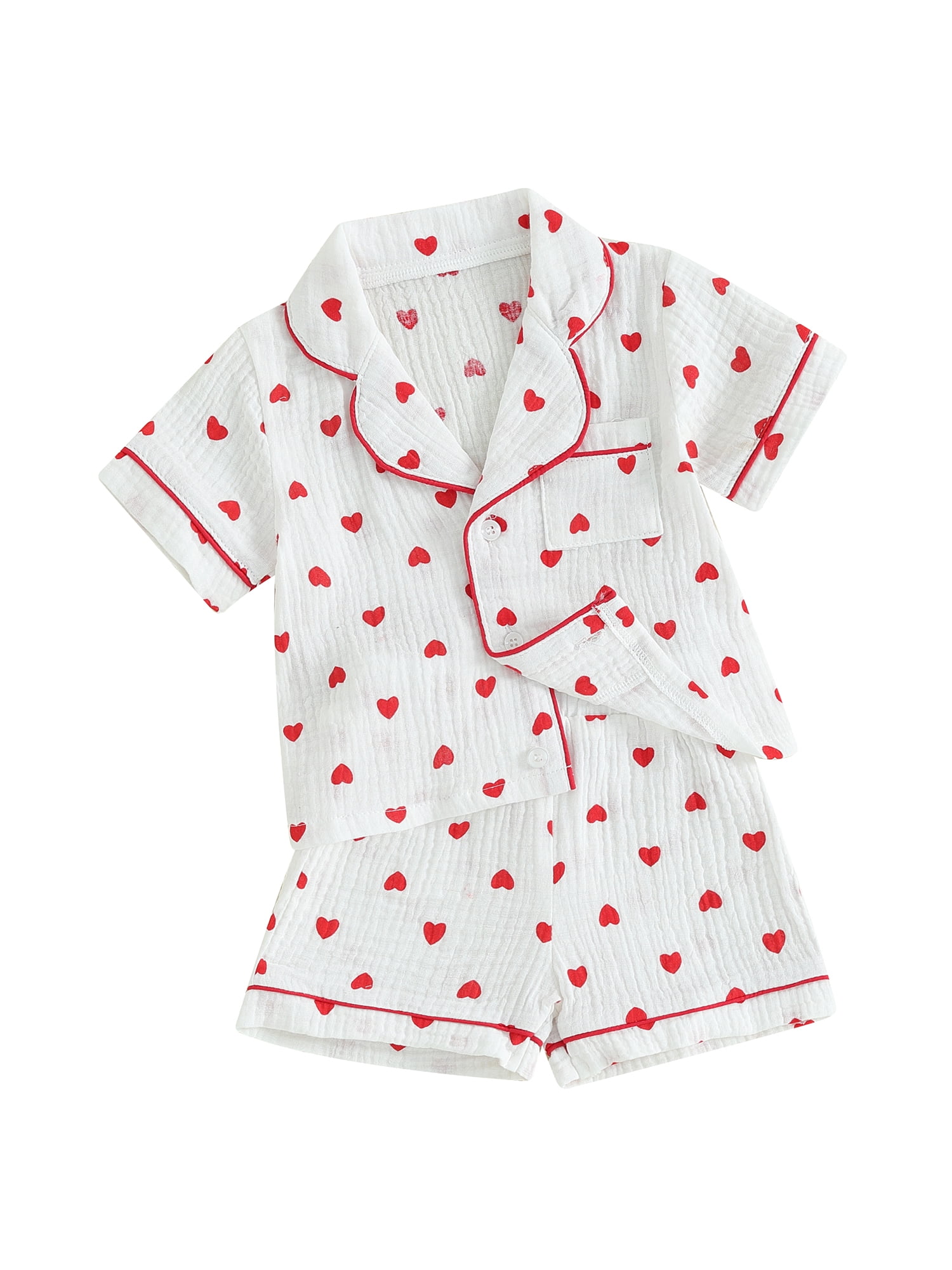 Arvbitana Toddler Girls Heart Print Pajamas Set Short Sleeve