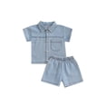 thumbnail image 1 of Arvbitana Toddler Girls Shorts Sets Solid Color Short Sleeve Lapel Button Tops + Elastic Band Shorts 2Pcs Denim Outfits Infant Casual Summer Clothes 6M 12M 18M 24M 3T 4T, 1 of 9