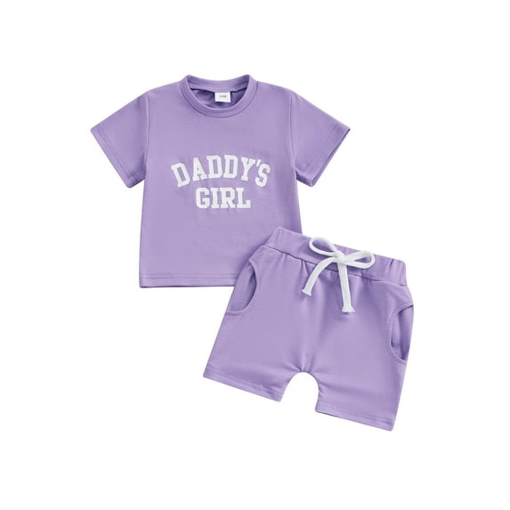 Arvbitana Toddler Girls Summer Clothes Letter Print T-shirt Short Sleeve Tops with Elastic Waist Shorts 2Pcs Outfits Infant Baby Casual Short Pants Sets 6M 12M 18M 24M 3T