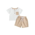 thumbnail image 1 of Arvbitana Toddler Infant Boys Casual Outfits Crew Neck Short Sleeve Contrast Color Button Shirt and Stretch Waist Shorts Summer Clothes 0-3T, 1 of 8
