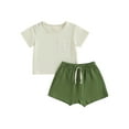 thumbnail image 1 of Arvbitana Toddler Infant Boys Girls Casual Outfits Solid Color Short Sleeve T-Shirt with Breast Pocket and Elastic Waists Shorts 2Pcs Sets 6M-4T, 1 of 8