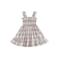 thumbnail image 1 of Arvbitana Toddler Kids Girls Sleeveless Suspender Dress Square Neck Plaid Print A-Line Dress Little Girls Loose Smocked Flowy Dress Summer Clothes 12M 18M 24M 3T 4T 5T, 1 of 8