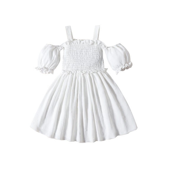 Arvbitana Toddler Kids Girls Sweet Short Sleeve Off Shoulder Ruffles Dress Solid Color A-Line Dress Summer Halter Dress 3T-8T