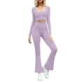 thumbnail image 1 of Arvbitana Women 2 Piece Tracksuits Solid Color Cropped Long Sleeve Square Neck Tops Sweatshirt and Flared Pants Sweatpants for Yoga Activewear Workout Outfits Slim Fit Casual Set, 1 of 7