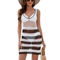 thumbnail image 1 of Arvbitana Women Bikini Cover Ups Summer Casual Contrast Color Knitted Cutout Sleeveless Tank Dress for Beach Bathing Suit, 1 of 7