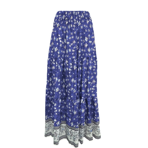 Arvbitana Women Bohemian Maxi Skirt Floral Print Elastic High Waist Skirt Summer Casual A-line Skirt for Beach Vacation Streetwear
